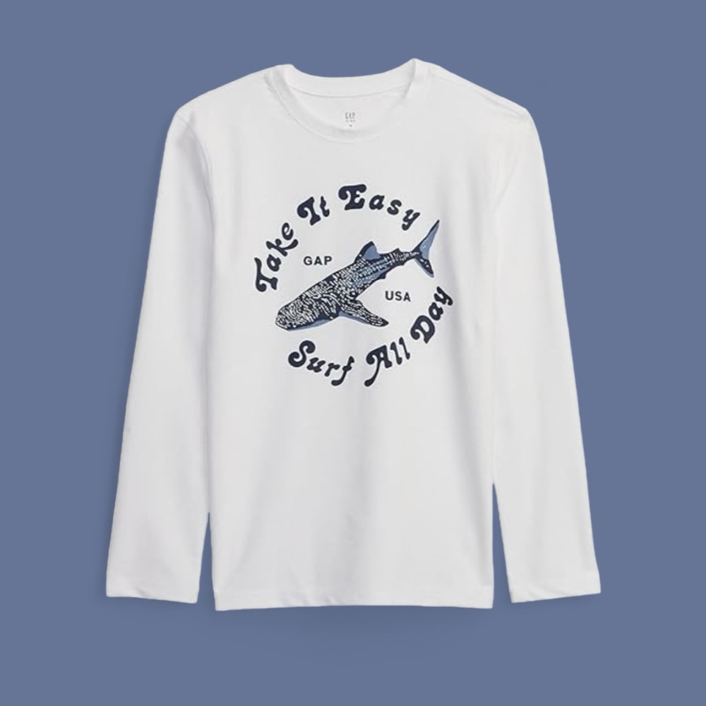 🆕Gap Boys Optic White Shark Rashguard Size M(8) NWOT